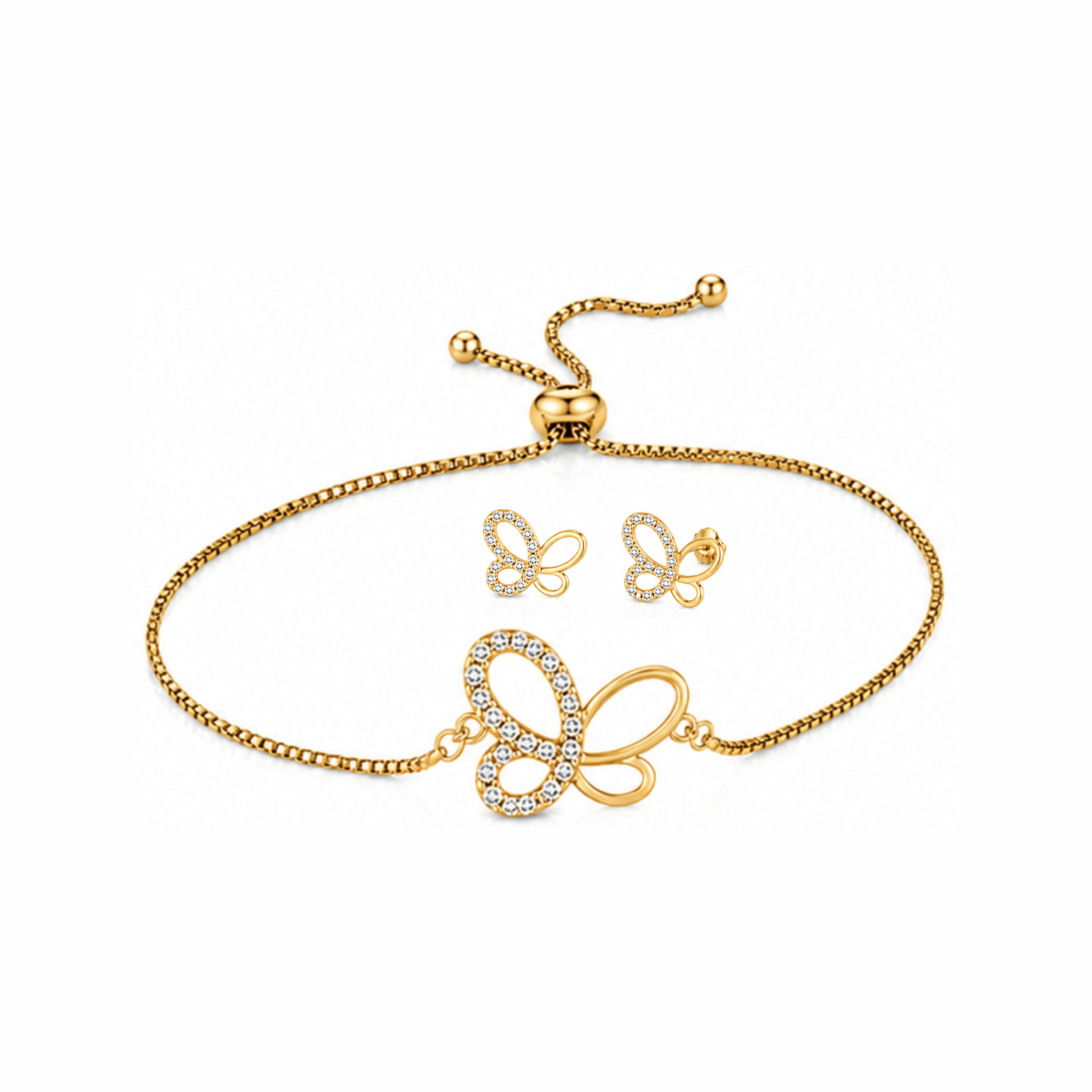 Bracelet et boucles d’oreilles papillon plaqué or femme Pinkkode