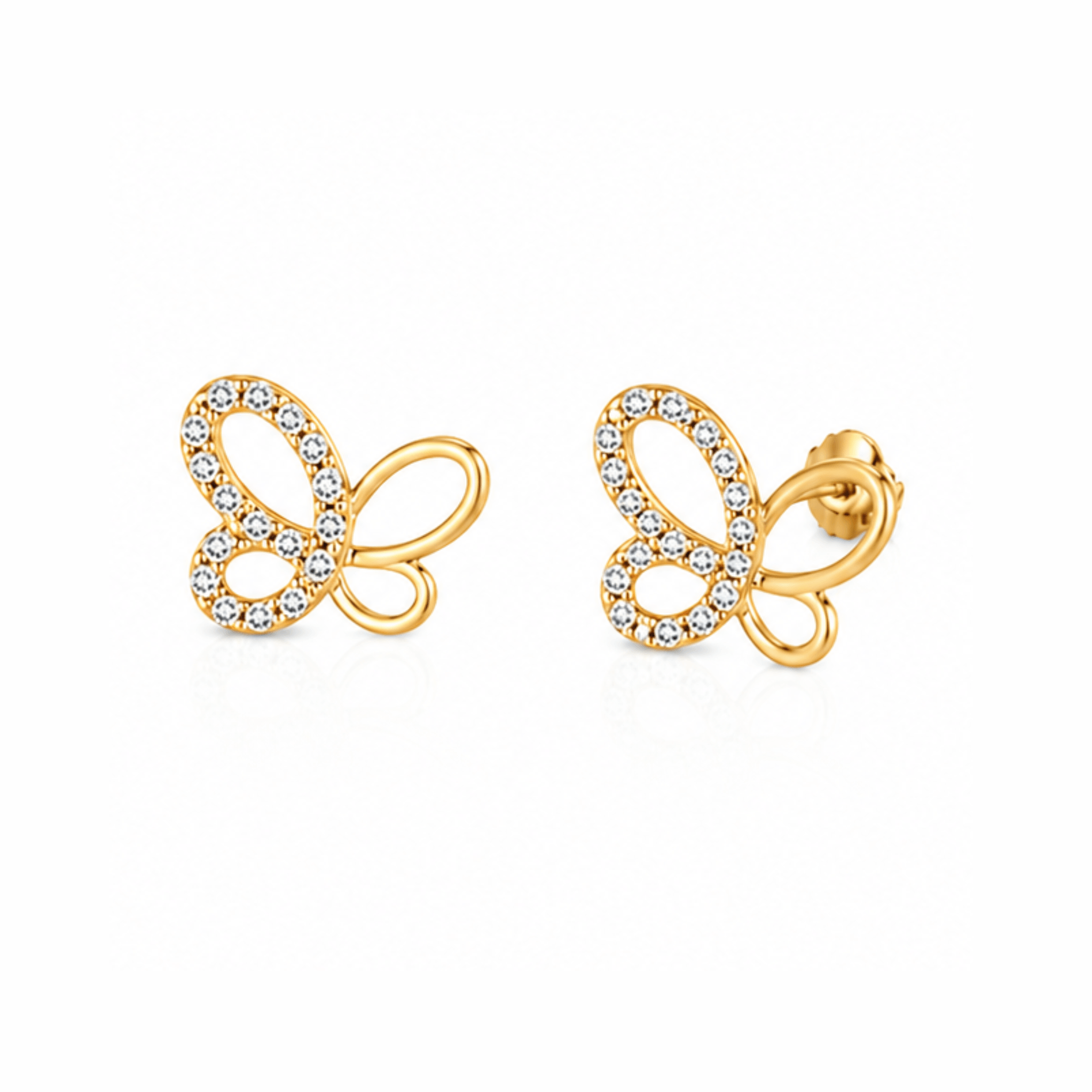 Butterfly Jewelry Set - Gold-plated butterfly earrings adorned with sparkling crystals for women.
