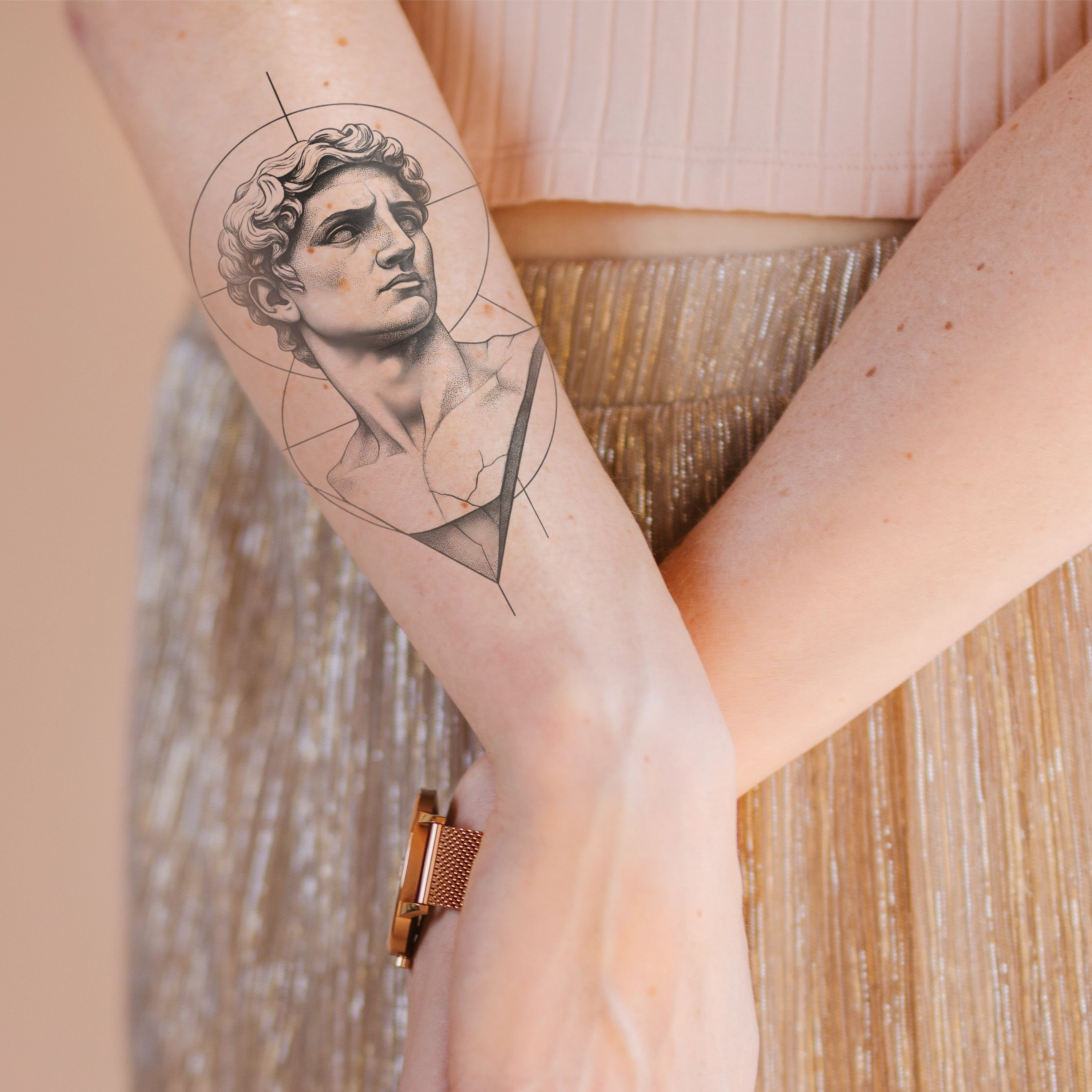 Temporary Tattoos - Geometric Classical David Bust Temporary Tattoo